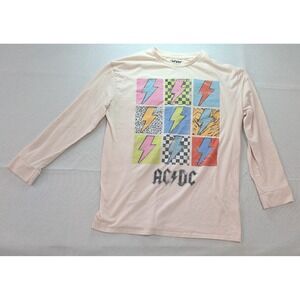 AC/DC Graphic T-Shirt Kids XXL 16/18 Peach Excellent Long Sleeve Rock Band Bolt